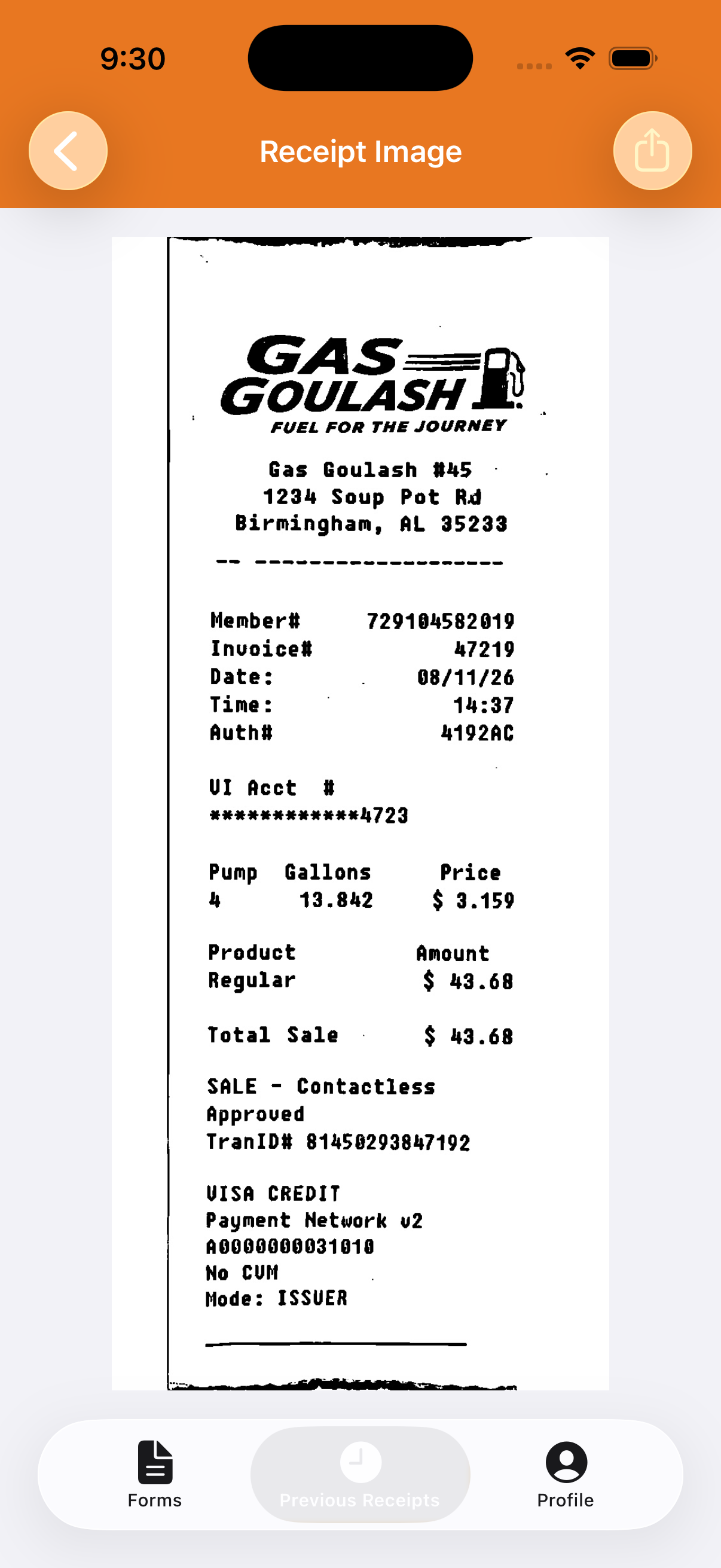 Completed expense reimbursement PDF