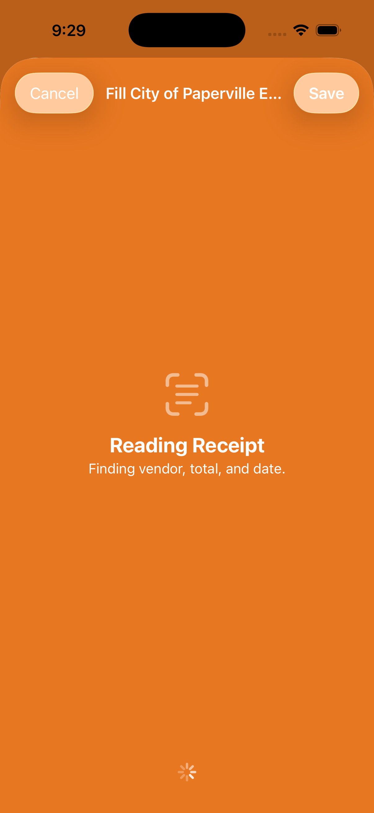 Receipt-reading progress screen