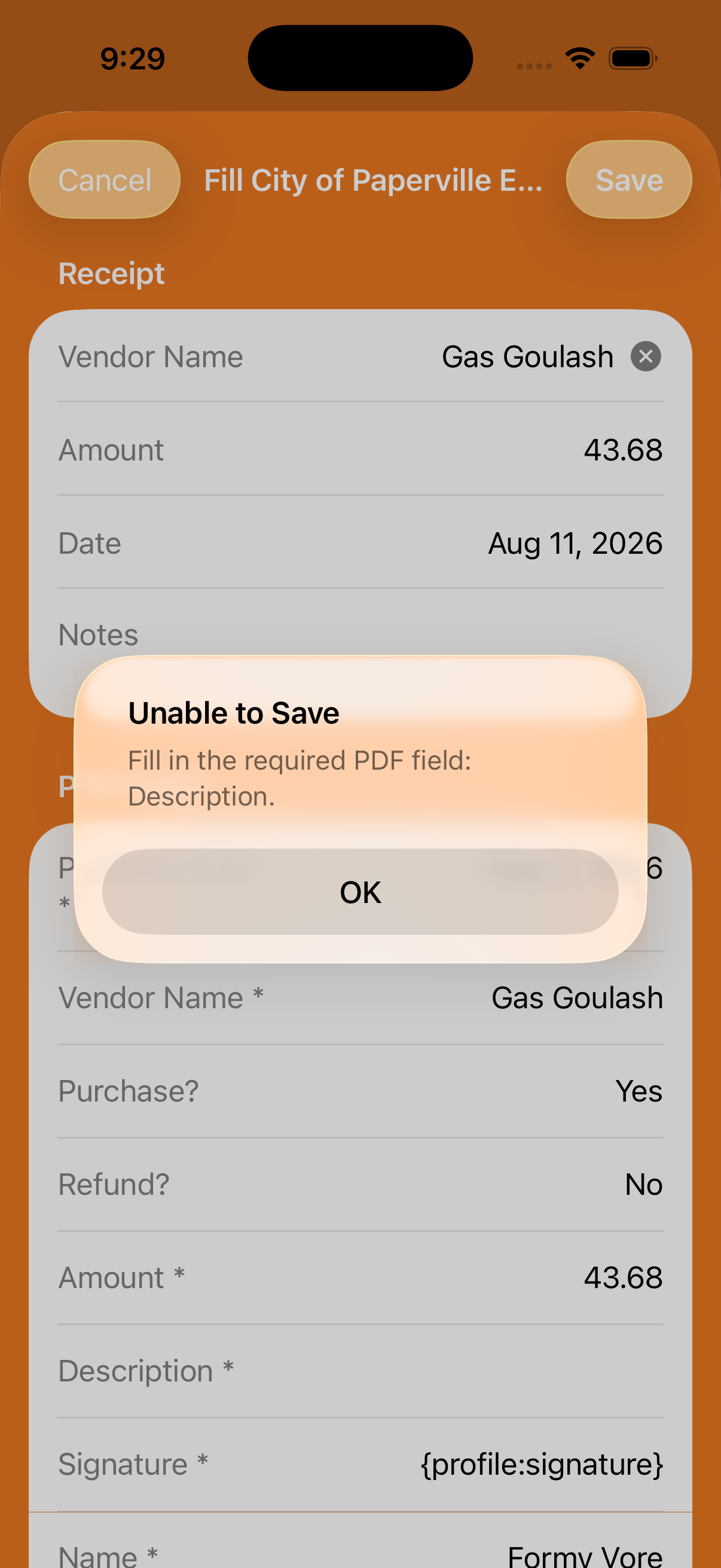 Required-field validation message